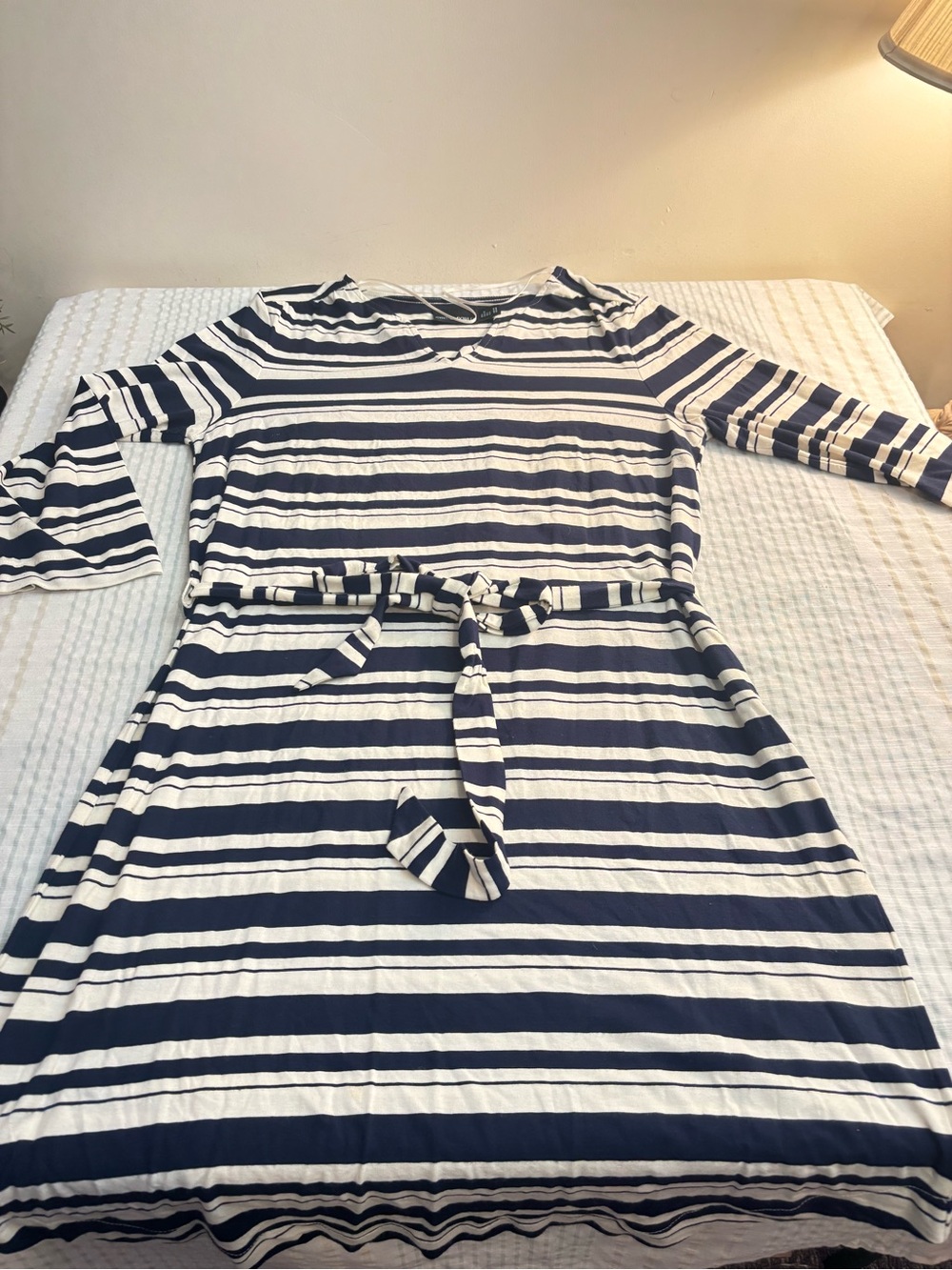 Cynthia Rowley Navy & White Striped Tie-Waist Casual Dress